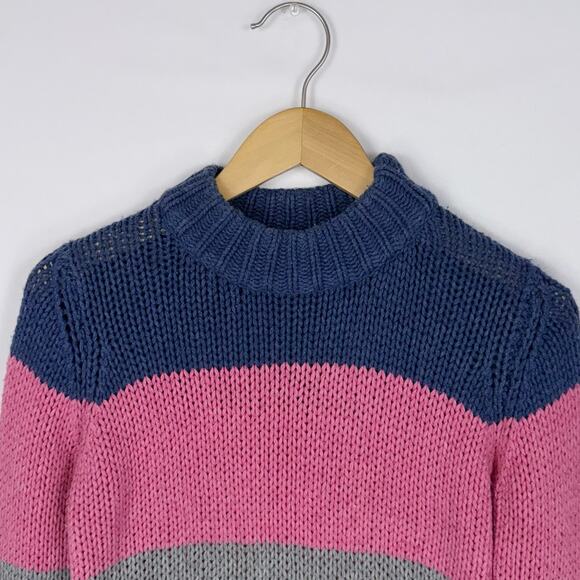 One Grey Day Women's Gigi Retro Multi Striped Cropped Sweater XS Blue Pink - Picture 4 of 15